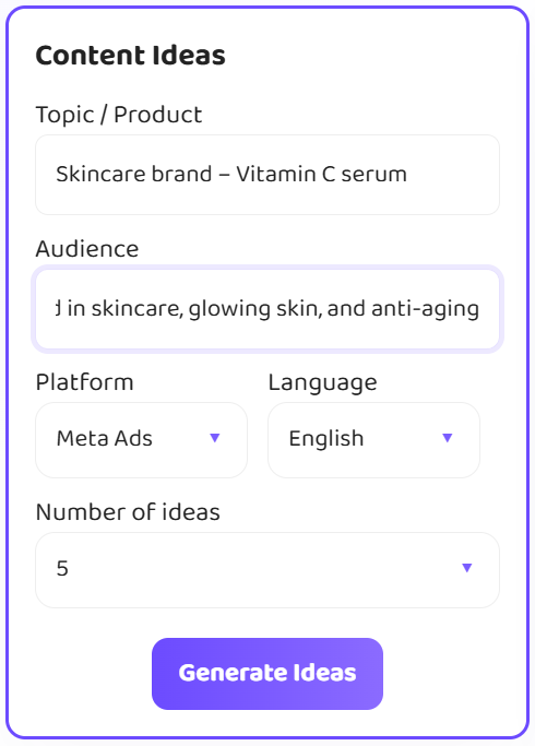 Content ideas inputs example
